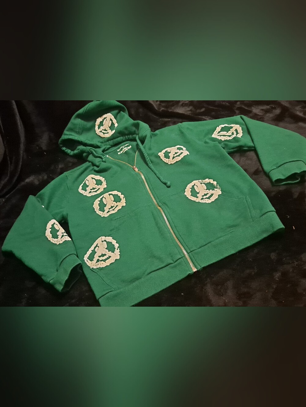 Eleven Paris Youth Green Zip Hoodie with White Peace Patch Accents Size 14 XXS